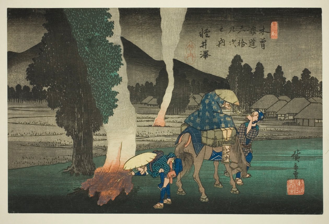 Nr. 19: Karuizawa, uit de serie "Negenenzestig Stations van de Kisokaido (Kisokaido rokujukyu tsugi no uchi)" door Utagawa Hiroshige