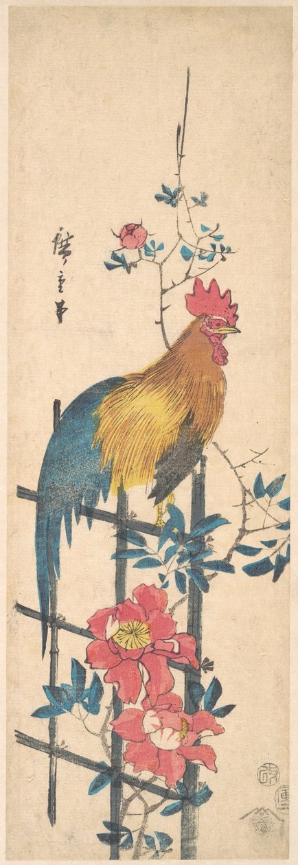 Pfingstrose und Hahn door Utagawa Hiroshige
