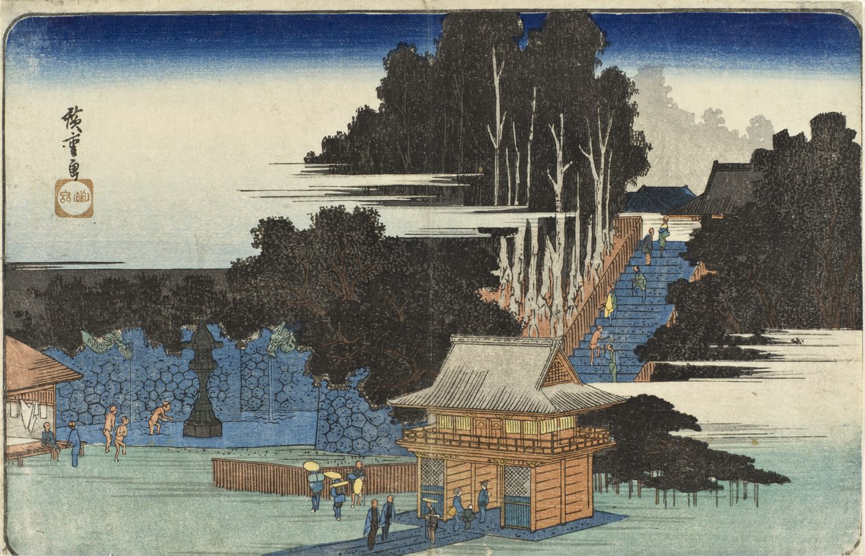 Pelgrims bij het Fudō-heiligdom in Meguro door Utagawa Hiroshige