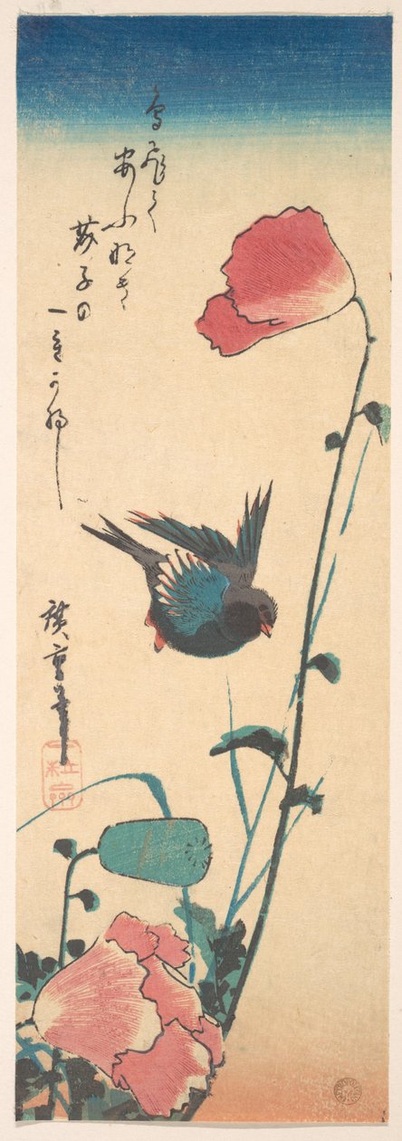 Mohn und Spatz door Utagawa Hiroshige