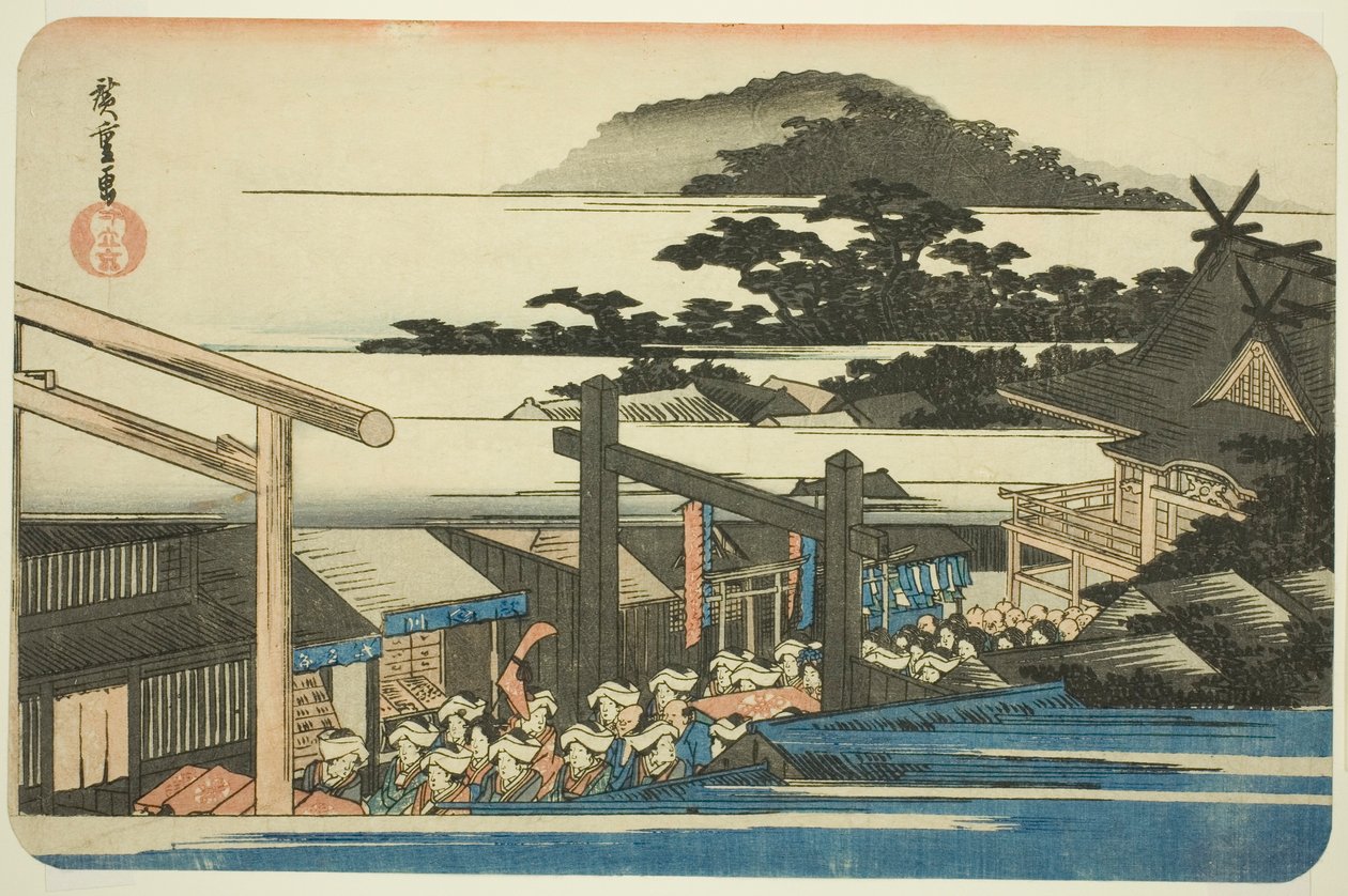 Omgeving van het Shiba Shinmei Heiligdom, uit de serie "Beroemde Plaatsen in de Oostelijke Hoofdstad" door Utagawa Hiroshige