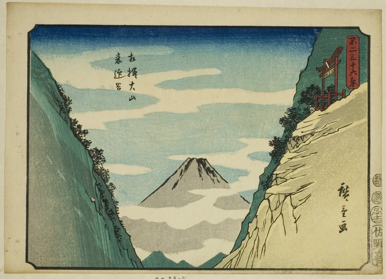 Raigo-vallei bij Oyama in de provincie Sagami, uit de serie "Zesendertig gezichten op de berg Fuji" door Utagawa Hiroshige