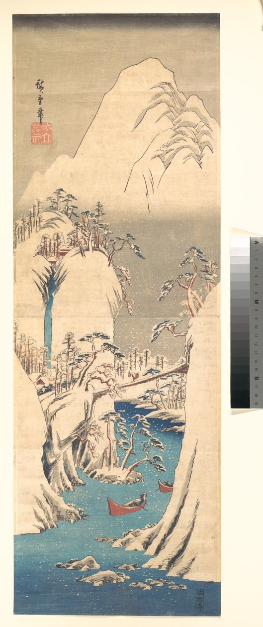 Flussschlucht im Schnee door Utagawa Hiroshige