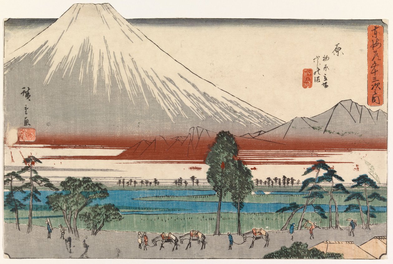 Rivierlandschap aan de voet van de berg Fuji door Utagawa Hiroshige