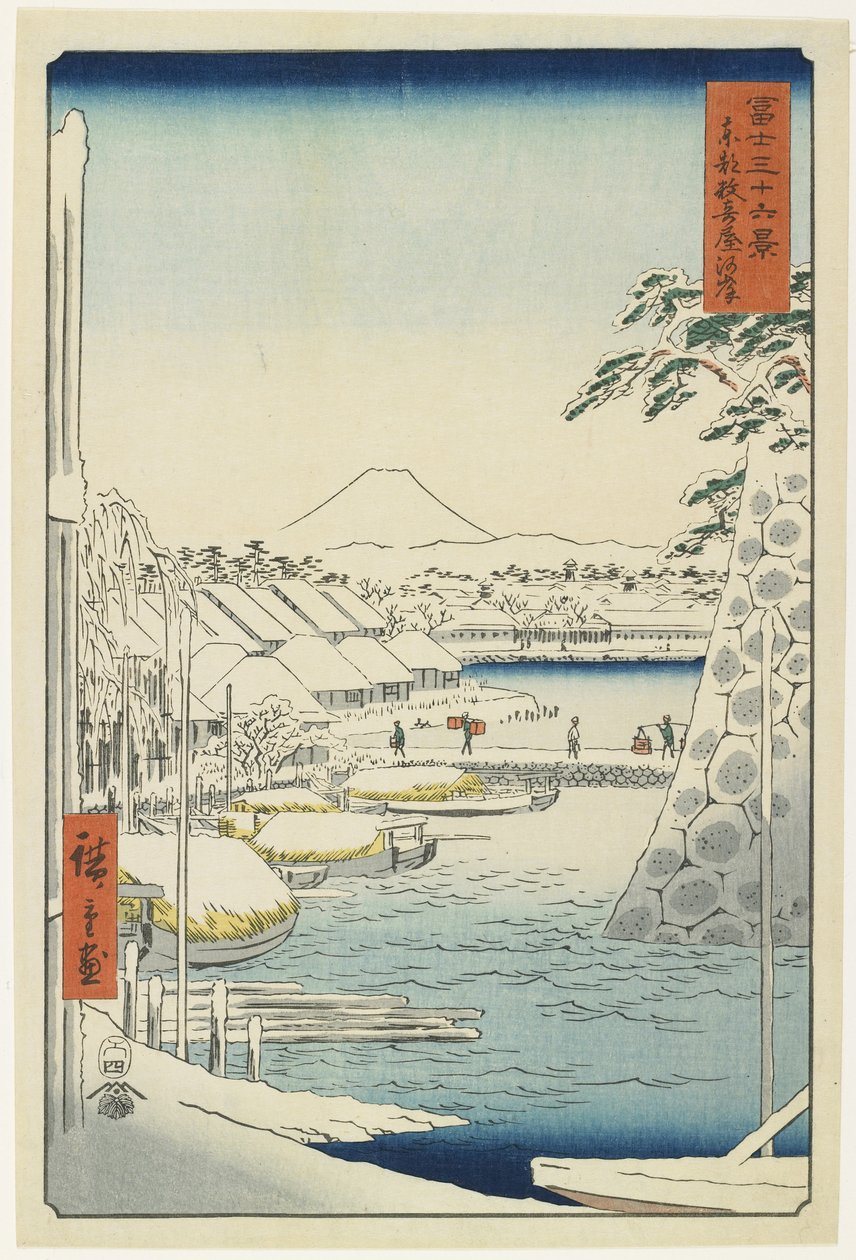 Oever van Sukiya in de Oostelijke Hoofdstad, april 1858 door Utagawa Hiroshige