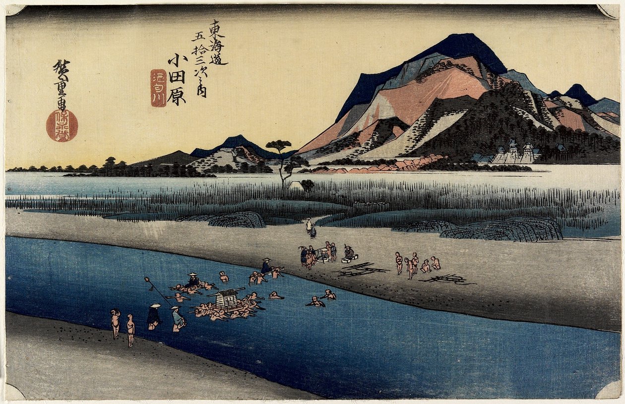 Sakawa Rivier, Odawara, ca. 1833 door Utagawa Hiroshige