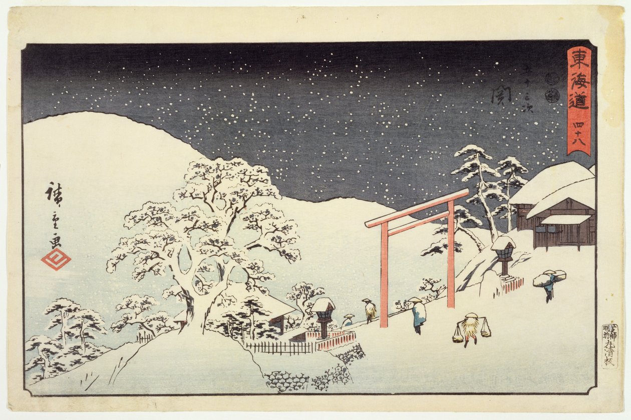Seki, uit Reisho Tokaido, 1850 door Utagawa Hiroshige