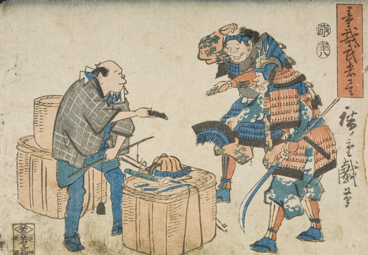 Harnassen verkopen aan een schroothandelaar door Utagawa Hiroshige