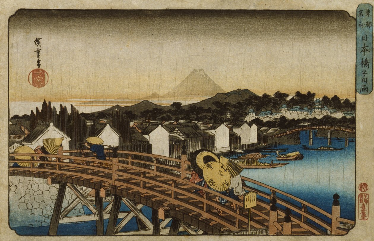 Plotselinge regenbui op Nihonbashi door Utagawa Hiroshige