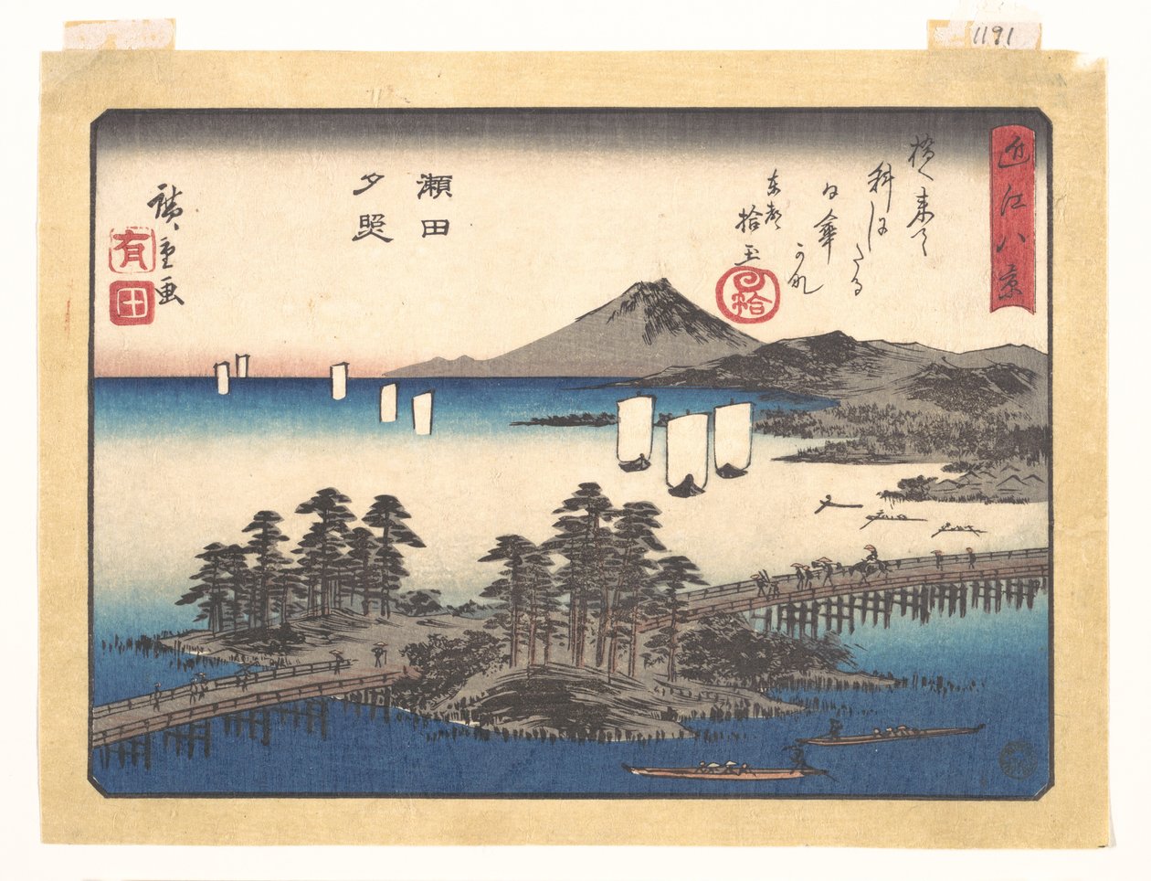 Gloed van de zonsondergang bij Seta, uit de serie Acht gezichten op Ōmi door Utagawa Hiroshige