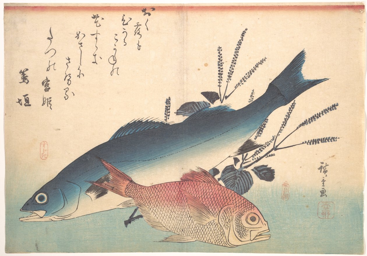 Suzuki- en kinmedai-vissen uit de serie Uozukushi (Alle vissoorten) door Utagawa Hiroshige