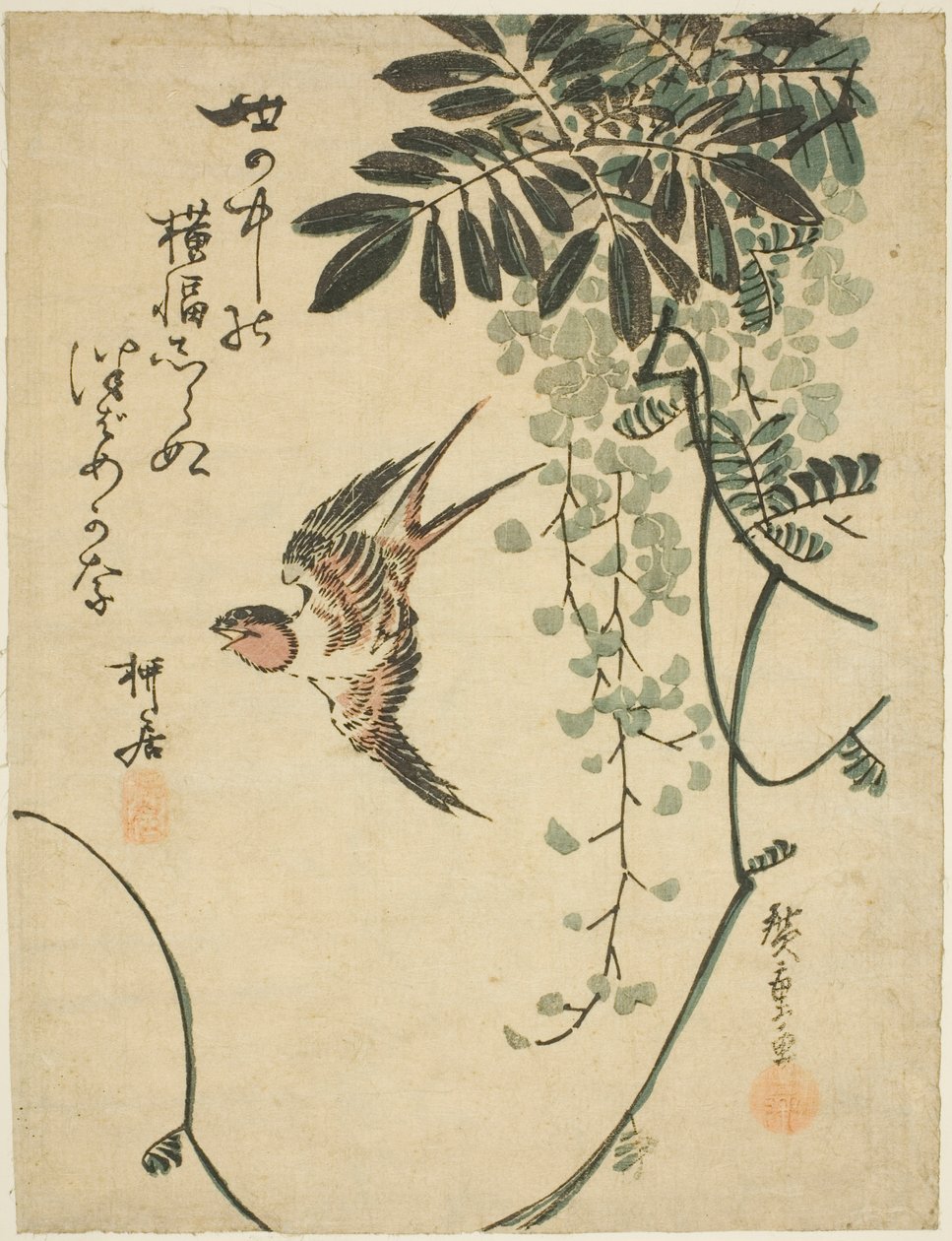 Zwaluw en Wisteria door Utagawa Hiroshige