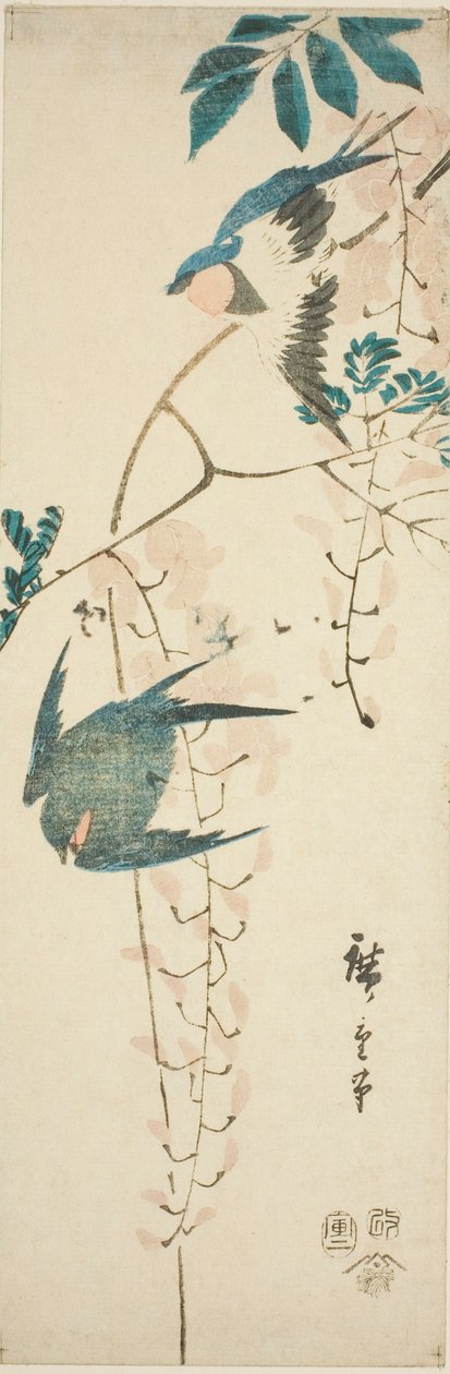 Zwaluwen en blauwe regen door Utagawa Hiroshige