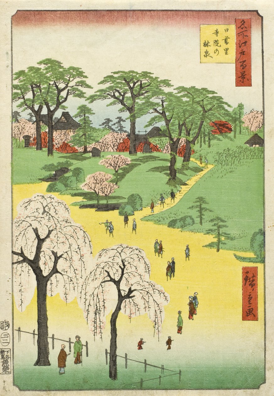 Tempeltuinen, Nippori door Utagawa Hiroshige