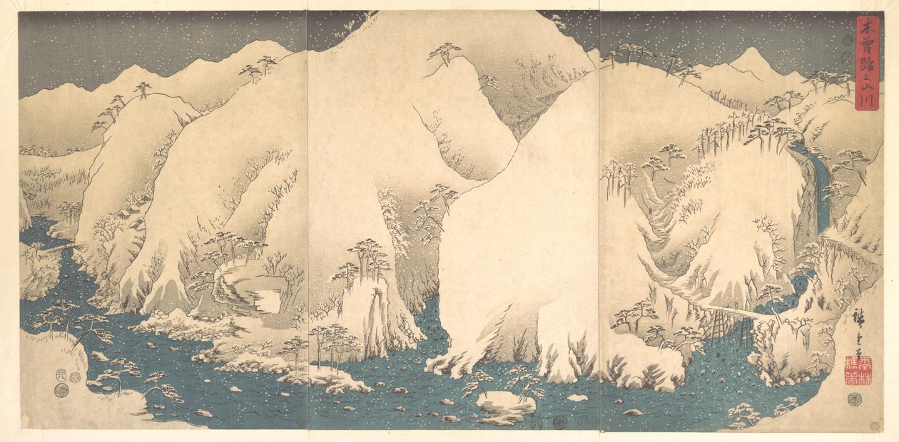 Het Kiso-gebergte in de sneeuw door Utagawa Hiroshige