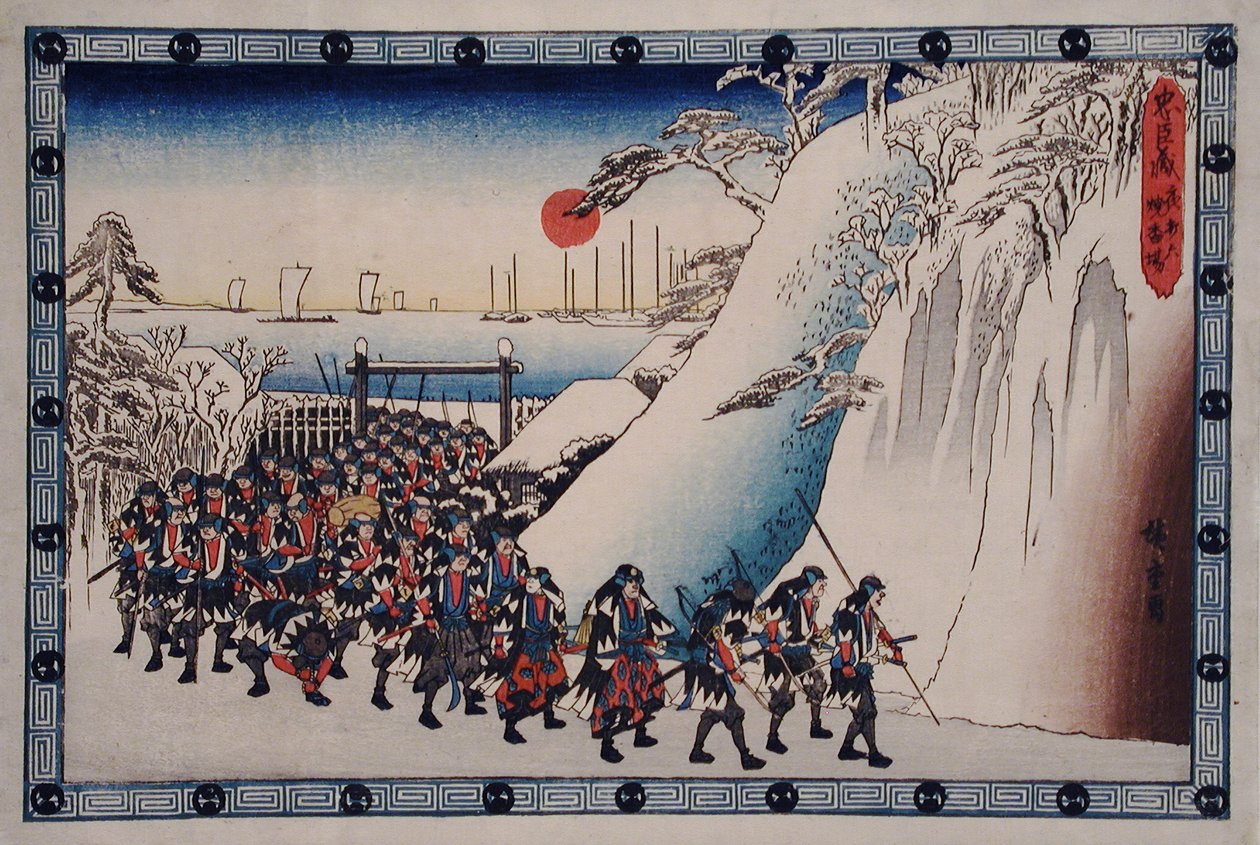 De nachtelijke aanval, zesde episode: wierook offeren door Utagawa Hiroshige