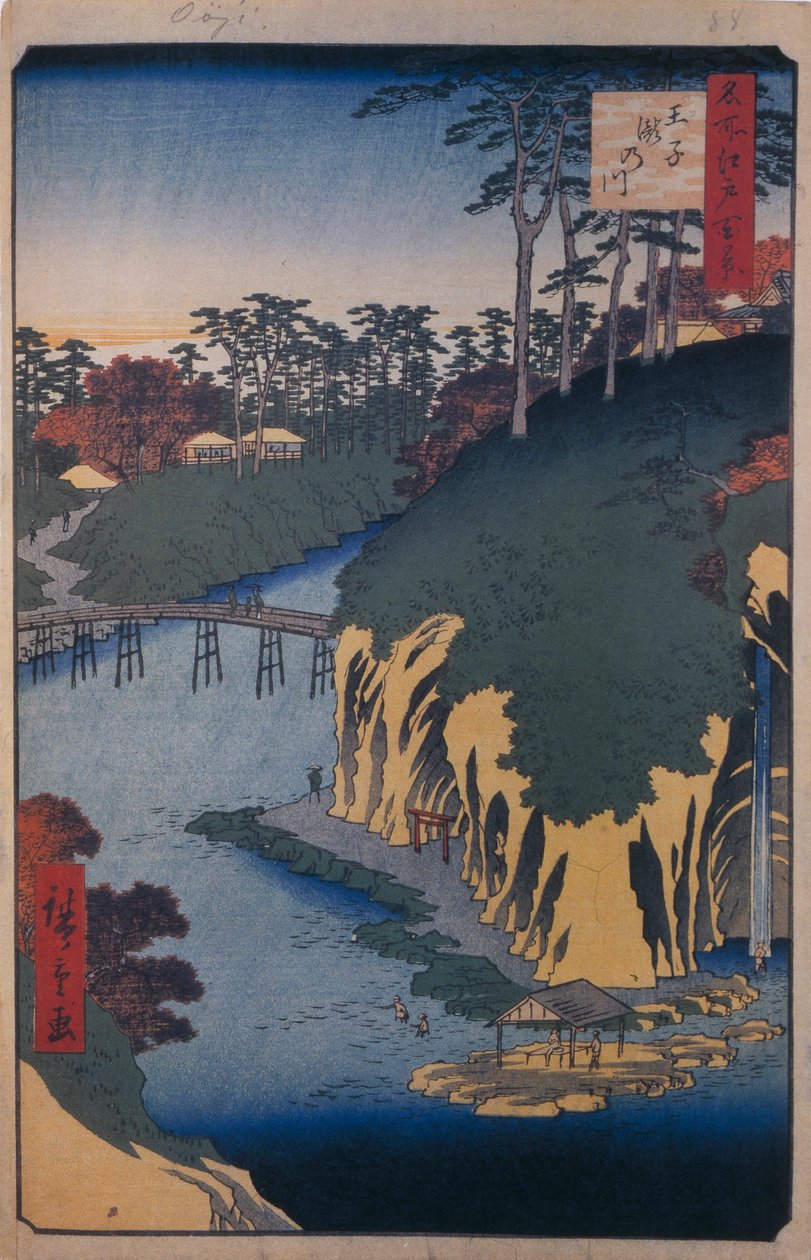 De Takinogawa in Oji Honderd Beroemde Zichten van Edo, 1856-1858 door Utagawa Hiroshige