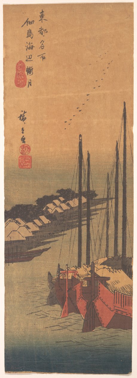 Tsukudajima no Oborozuki door Utagawa Hiroshige