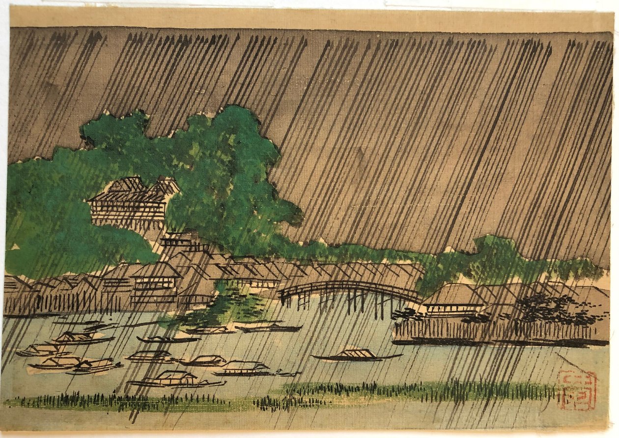 Twee landschappen in de regen door Utagawa Hiroshige