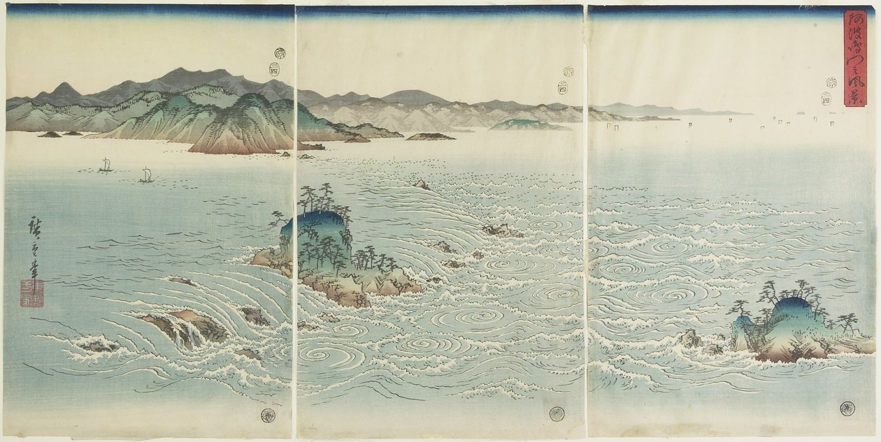 Uitzicht op de Whirlpool in de Provincie Awa, 1857 door Utagawa Hiroshige