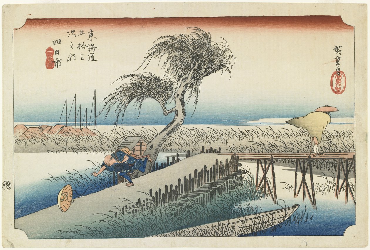 Yokkaichi--Mie Rivier, c.1833 door Utagawa Hiroshige