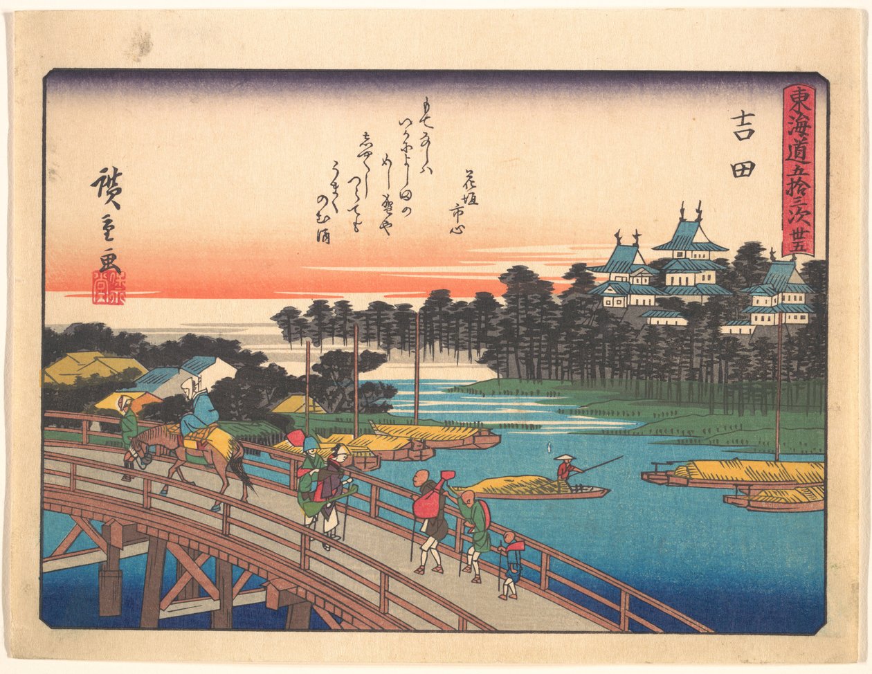 Yoshida, uit de serie De drieënvijftig stations van de Tōkaidō-weg door Utagawa Hiroshige