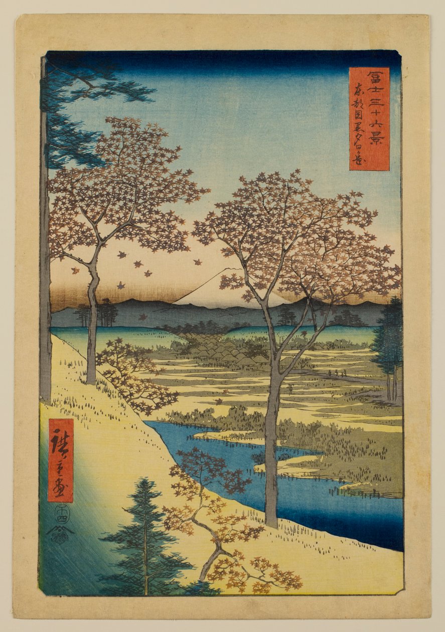 Yūhigaoka in Meguro in de Oostelijke Hoofdstad, uit de serie „Zesendertig gezichten op de berg Fuji“ door Utagawa Hiroshige