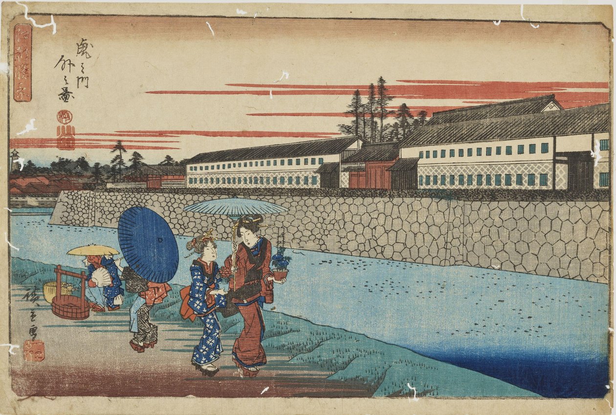 "Buiten Toranomon" uit de serie "Prachtige uitzichten op Edo" door Utagawa Hiroshige