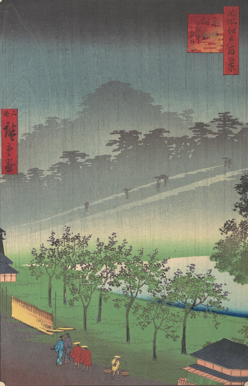 Akasaka Kiri-Ratake Uchu Yu Kei, ca. 1859 door Utagawa Hiroshige II