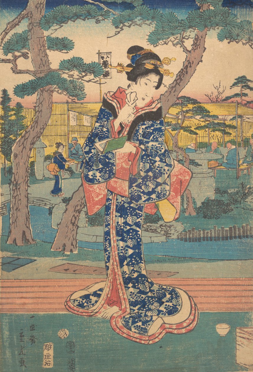 Jong meisje in theehuis in Iriya, midden 19e eeuw door Utagawa Hiroshige II