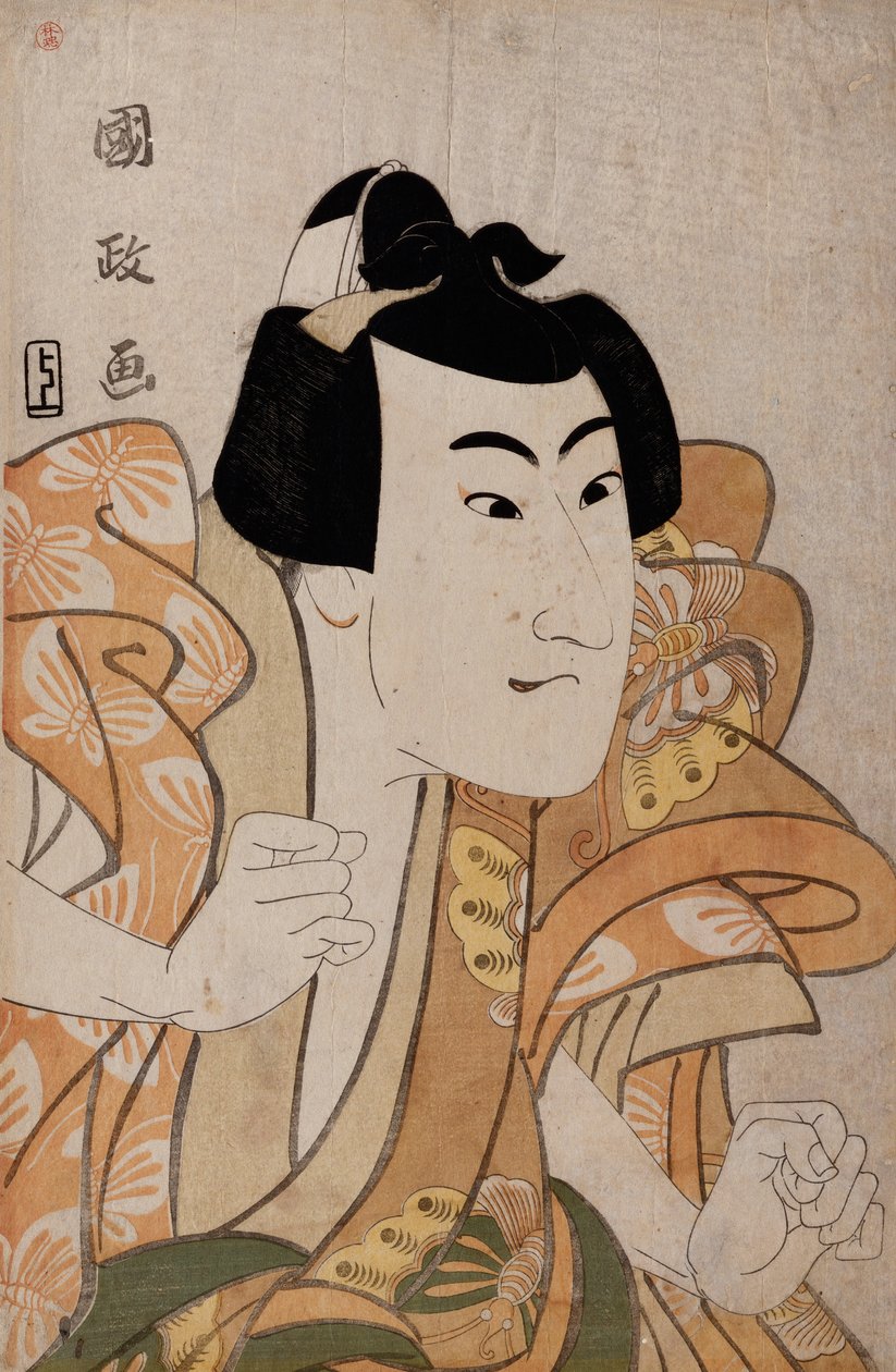 Halflang portret van de acteur Onoe Eizaburo in de rol "Os Soga Gora" door Utagawa Kunimasa