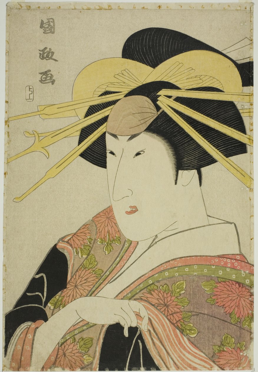 Portret van een acteur in vrouwenkleding door Utagawa Kunimasa