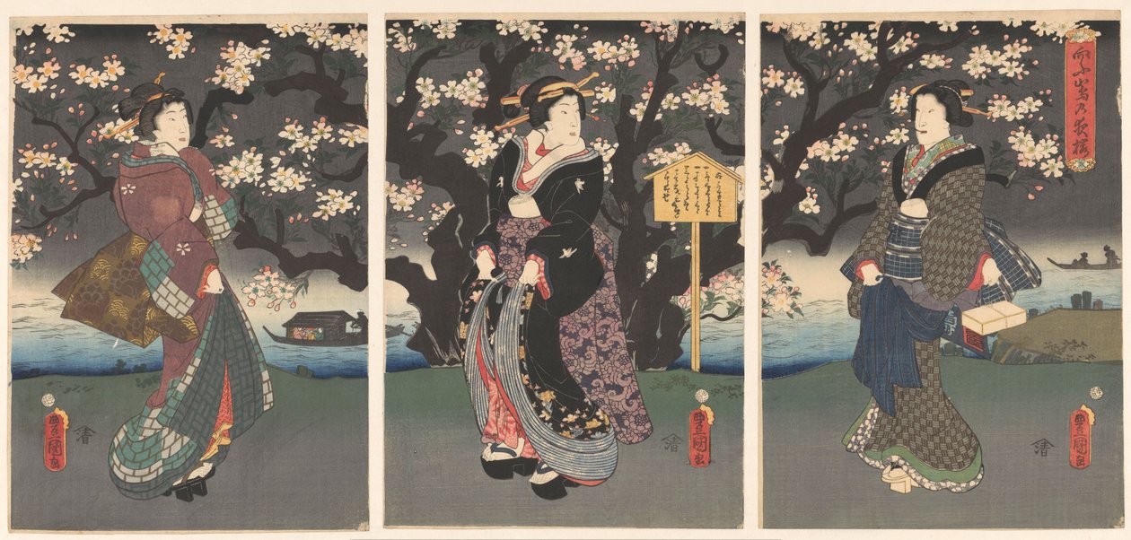 Avondwandeling langs de rivier door Utagawa Kunisada (I)