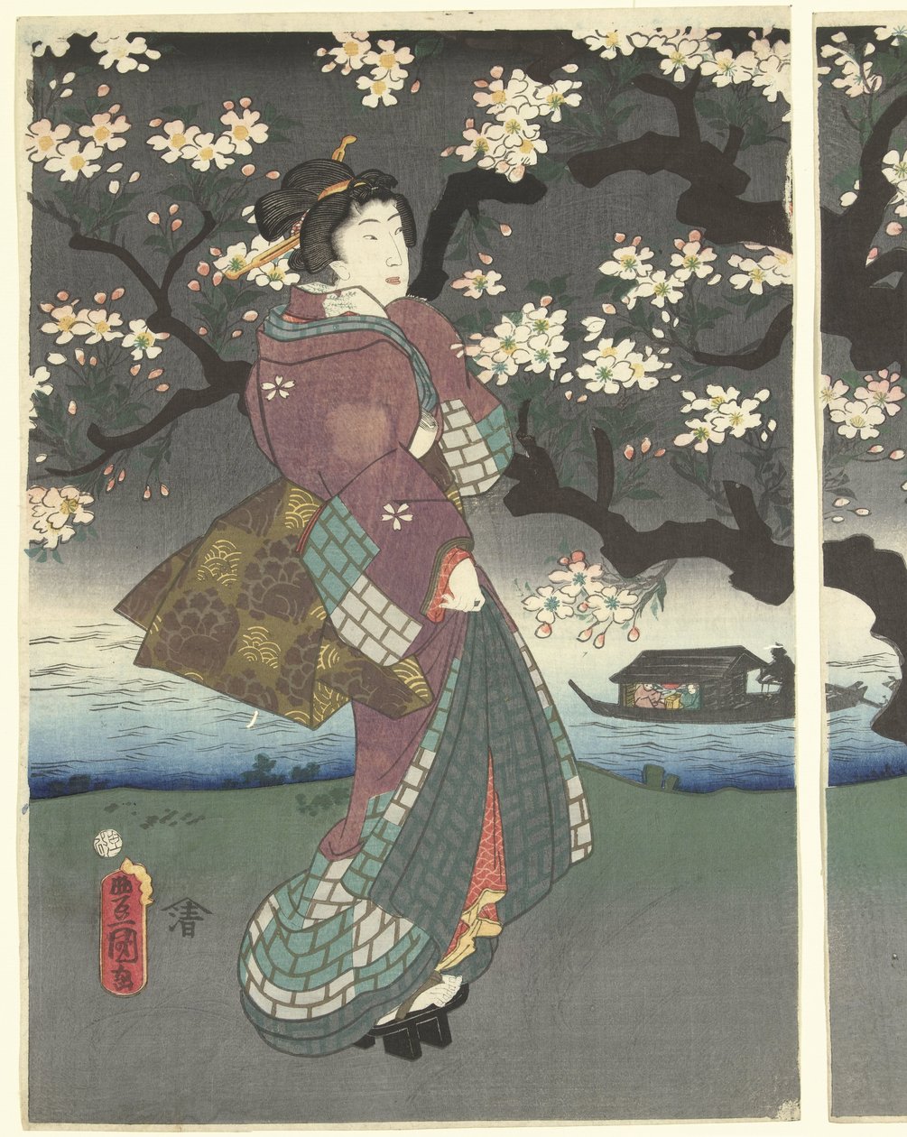 Avondwandeling langs de rivier door Utagawa Kunisada (I)
