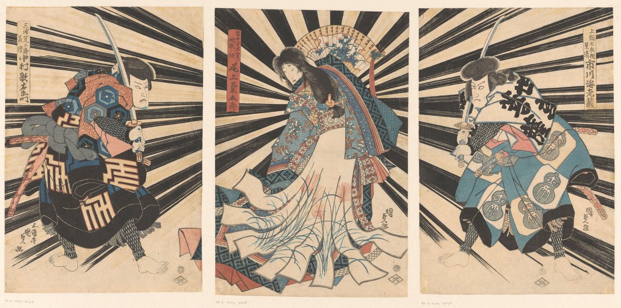 De acteurs Nakamura Utaemon IV, Onoe Kikugoro III en Ichikawa Ebizo V. door Utagawa Kunisada (I)