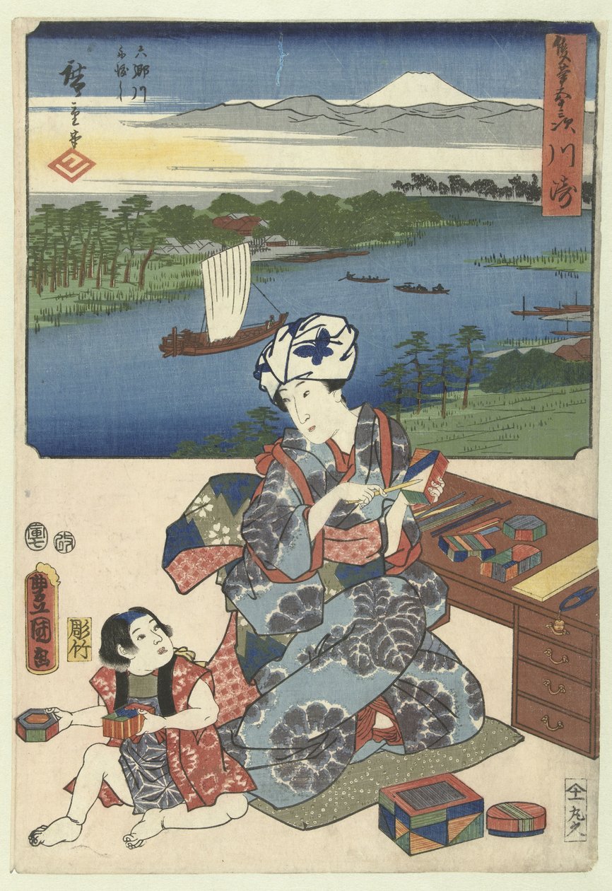Kawasaki De 53 stations door twee penselen door Utagawa Kunisada (I)