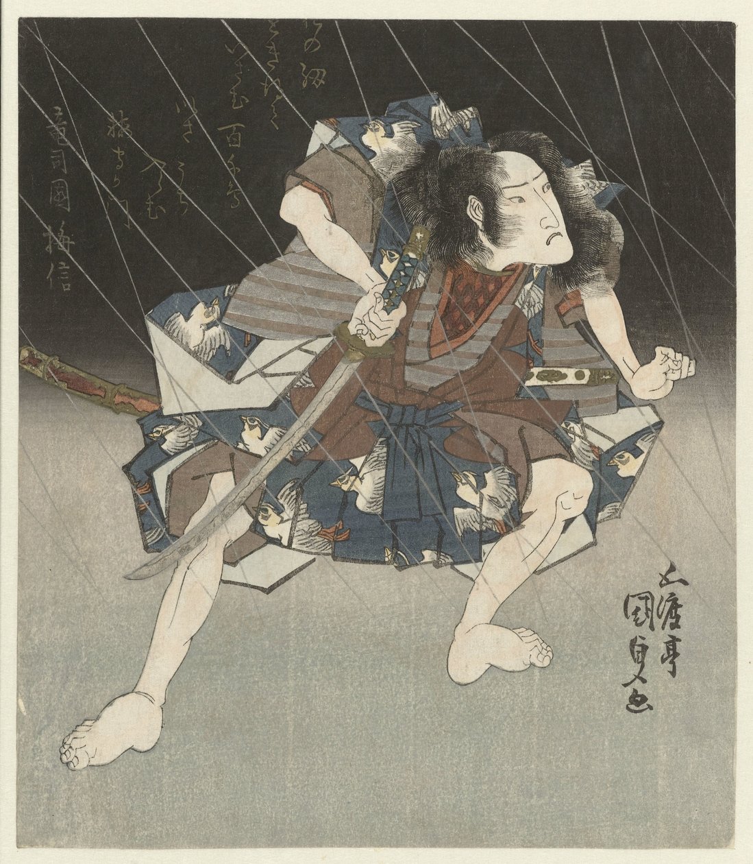 Samoerai in de regen door Utagawa Kunisada (I)