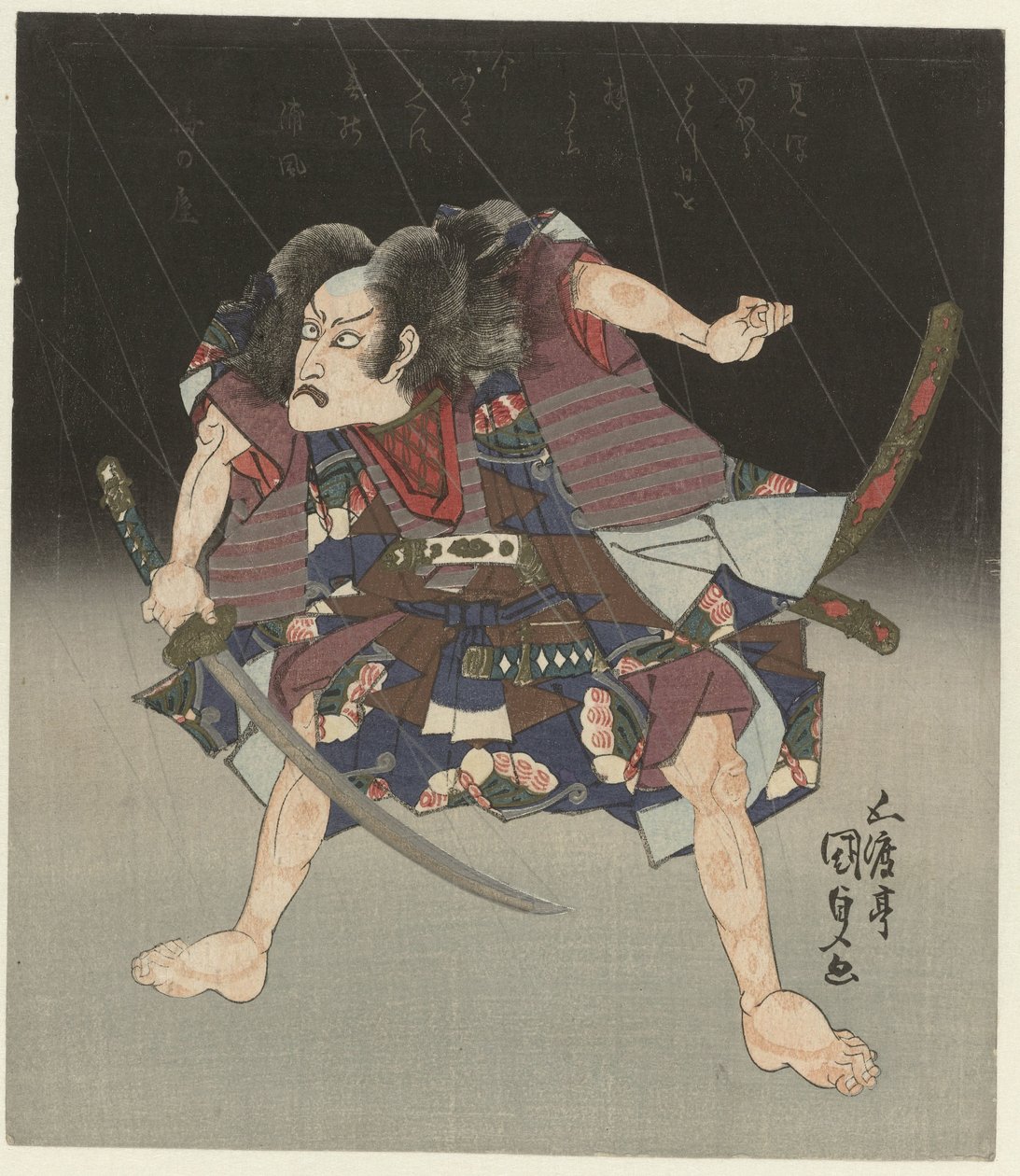 Samoerai in de regen door Utagawa Kunisada (I)