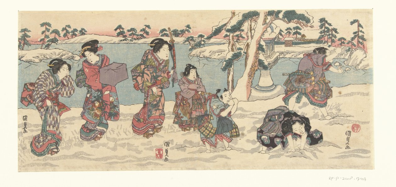Sneeuwballen gooien door Utagawa Kunisada (I)