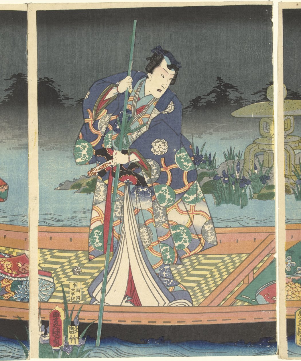 Vijandelijke golven naderen de moderne prins Genji door Utagawa Kunisada (I)