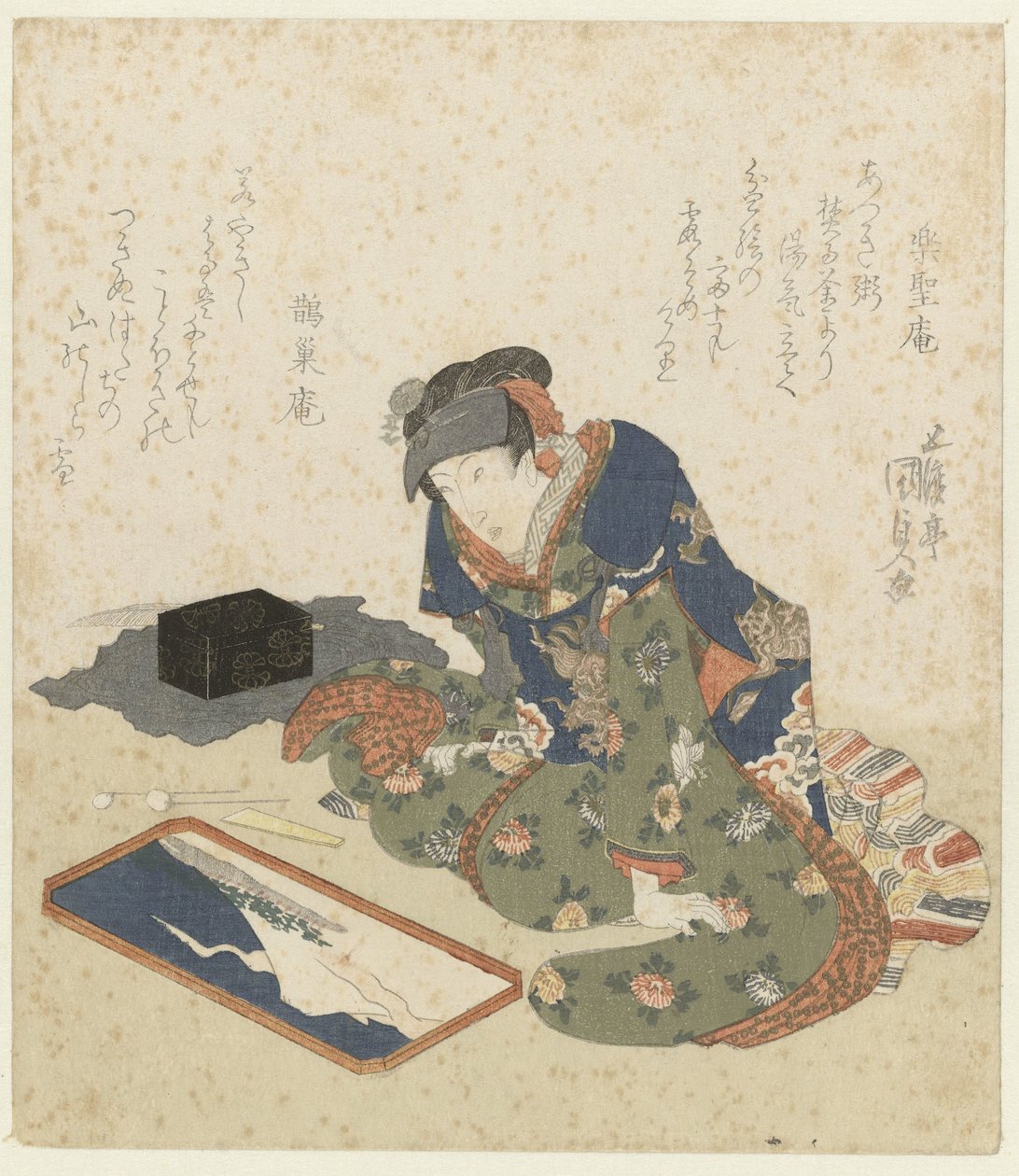 Vrouw maakt een zandschilderij door Utagawa Kunisada (I)