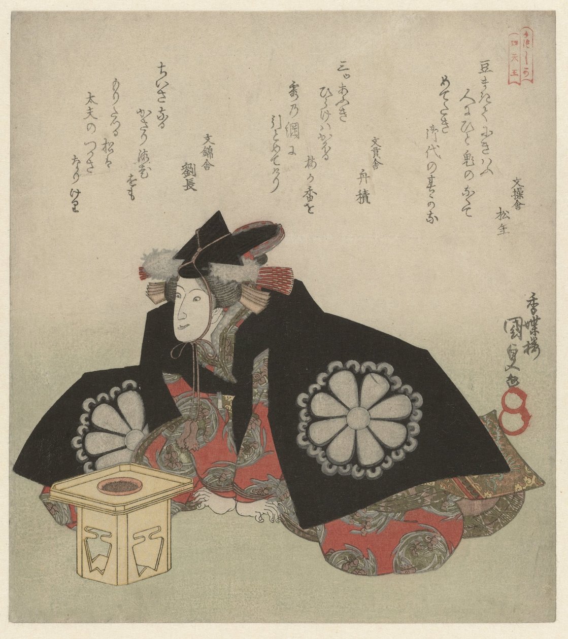 Vrouw zittend voor een offerstandaard door Utagawa Kunisada (I)