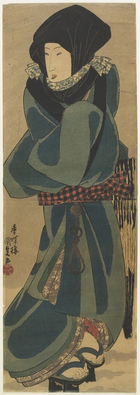 (Vrouw in Mantel en Kap), c. 1830-1844 door Utagawa Kunisada