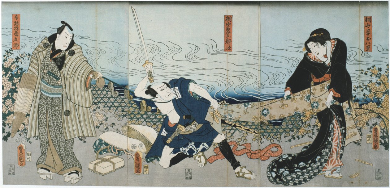 Theaterscène, 1844 door Utagawa Kunisada
