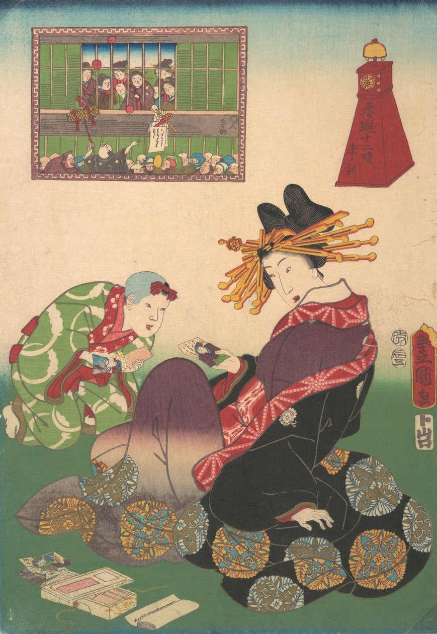 Twaalf uren van lentegenot: Uur van de geit, 19e eeuw door Utagawa Kunisada