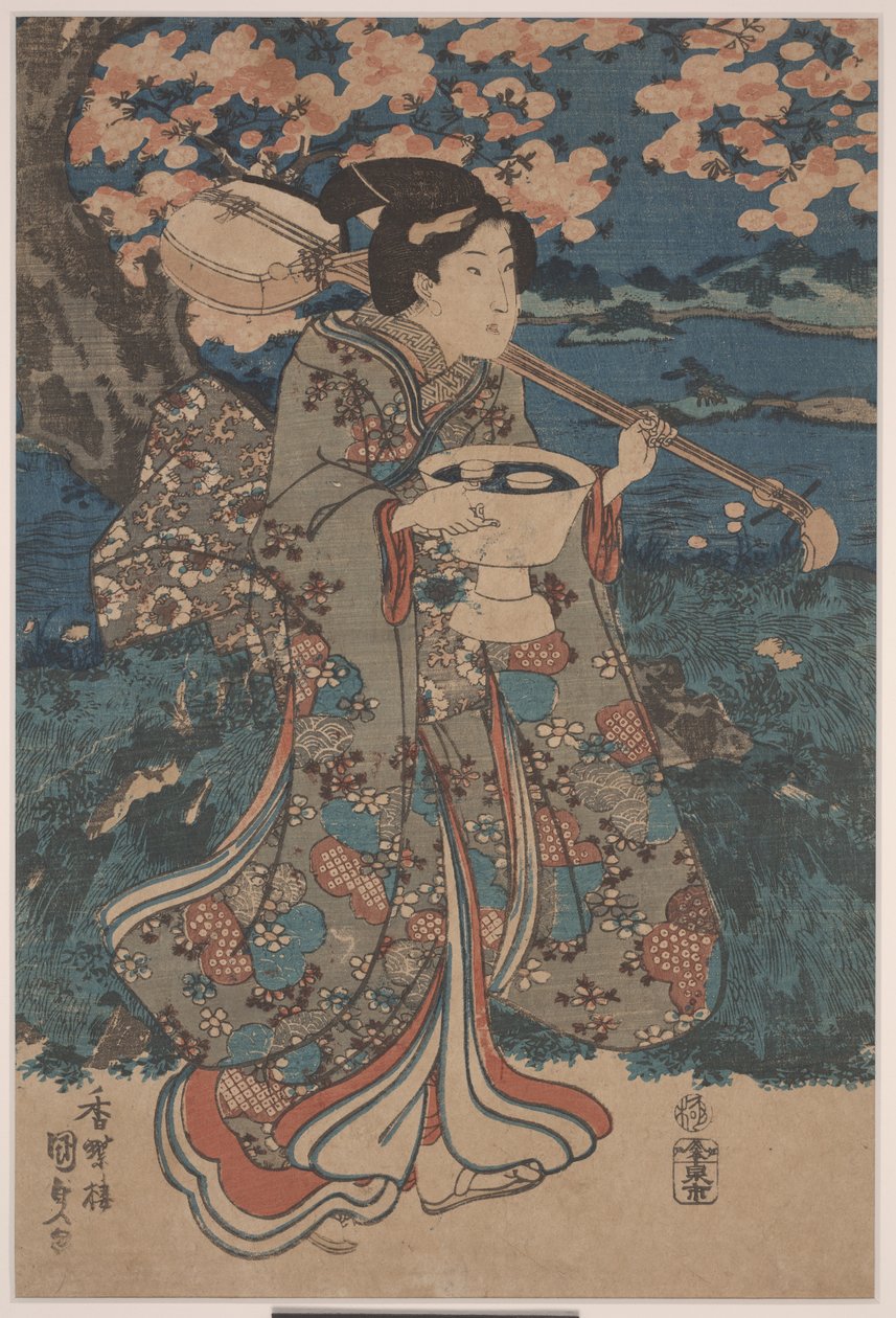 Naar een kersenbloesemfeest door Utagawa Kunisada III