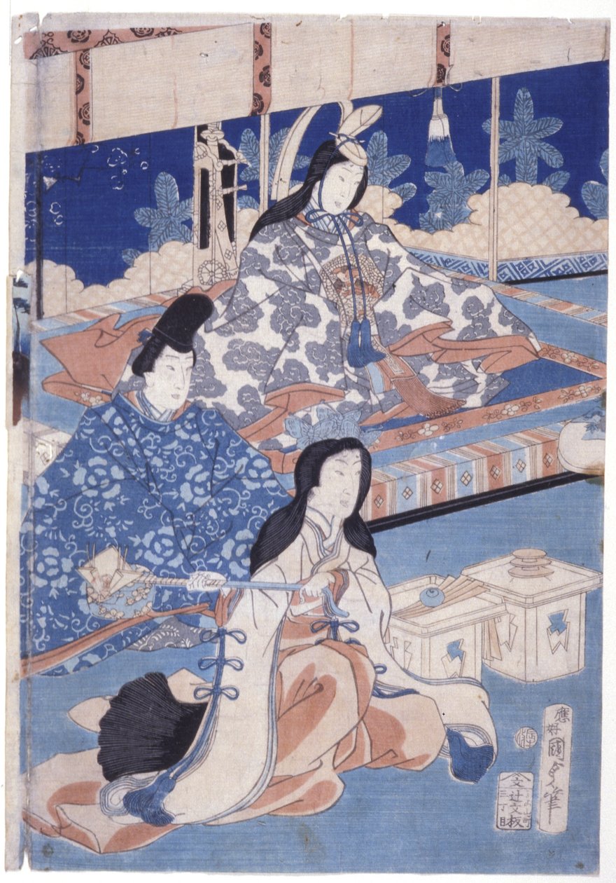 Lente verwelkomen met een bloemenbijeenkomst (Hana Soroi Haru No Taimen) door Utagawa Kunisada II