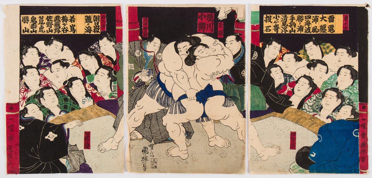Gevecht van sumoworstelaars door Utagawa Kuniteru
