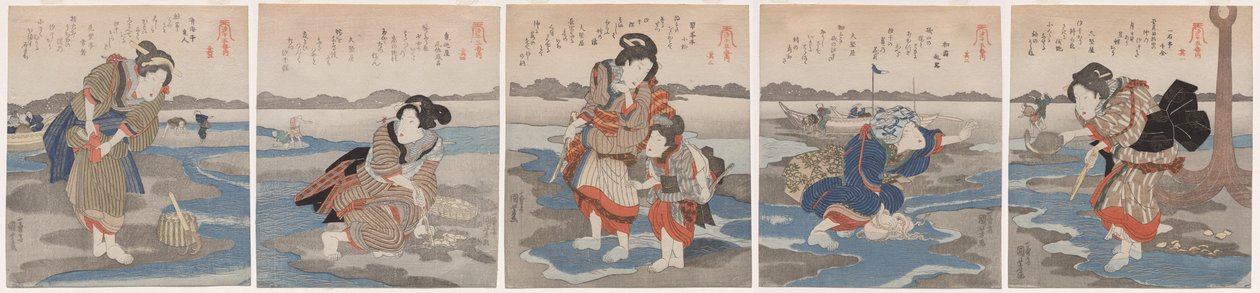 Vijf Beelden van Eb door Utagawa Kuniyoshi
