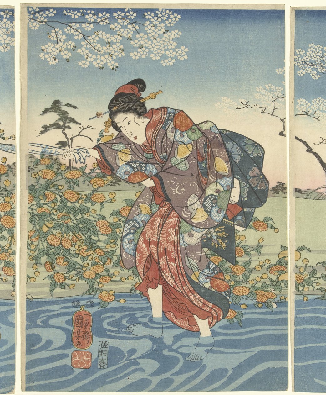 De Ide Tama rivier in de provincie Yamashiro door Utagawa Kuniyoshi